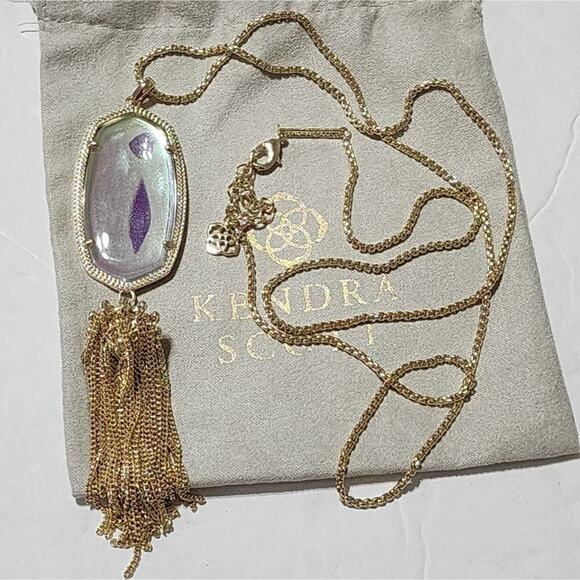 Kendra Scott Rayne Gold Long Pendant Necklace in Dichroic Glass new!! - Picture 13 of 16